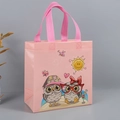 Sac cadeau rose en non-tissé avec motif hibou et poignées solides pour Pâques - DX53-Vertical