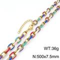 Multicolor enamel link necklace in golden titanium steel with adjustable lobster clasp - Thick Chain Multi-color Link Style (KN291688-Z)