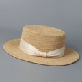 Elegante sombrero de rafia con copa plana y cinta beige para un estilo vintage francés - Blanco Roto