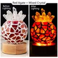 Pineapple night light with red agate crystals and wooden base in on-off contrast - Red Agate + White Crystal Cluster Pineapple Lamp