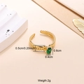 Adjustable gold stainless steel ring with green zircon and twisted band texture - Green