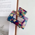 Elegant square hollow hair claw with colorful gold foil marble texture for women - 5.2cm / Floral Purple