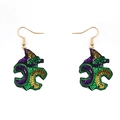 Mardi Gras fleur-de-lis hook earrings with purple green and gold sequins on white background - Fleur-de-lis Earrings Style A (1 Pair)