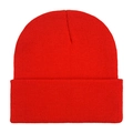 Classic bright red knitted beanie hat in soft acrylic for outdoor warmth and comfort - One Size / Red