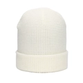 Close-up of thick beige waffle knit beanie showing texture and wide cuffed brim - One Size / White