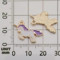 Purple unicorn enamel pendant in gold finish for DIY jewelry making, 25mm size - Unicorn 14x17mm