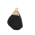 Natural black raw stone pendant with gold plated cap and ring for necklaces - Gold Edging / Black Tourmaline
