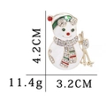 Christmas snowman brooch with white enamel, rhinestones and golden base, size 4.2x3.2cm - C1646-4-Skiing Snowman