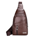 Men's stylish dark brown waterproof PU leather chest bag with sleek lychee texture finish - 920 Brown