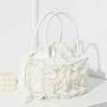 Elegant white floral evening bag with ruffles and drawstring closure for formal parties - White