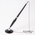 Stylo de réception sur socle rond noir avec chaîne à billes en métal argenté - Noir