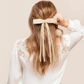 Beigefarbene Samtschleife Haarspange mit langen Bändern im eleganten Ballett-Stil - Beige