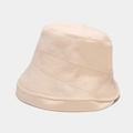 Detailed view of beige cotton bucket hat showing diagonal multi-stitch seam construction - M(56-58cm) / Beige