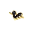 Macro view of gold heart-shaped connector with micro-paved black zircons for DIY jewelry - Black Connector