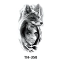 Waterproof temporary tattoo sticker featuring realistic black and white fox and woman design - Th-358 / 210*148mm