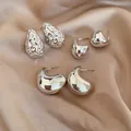 6-Piece silver geometric earring set with hammered drop and C-shape stud designs - 6-Piece Set / Silver