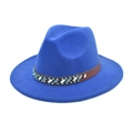 Chapeau Fedora bleu roi à large bord avec ruban en cuir perlé pour hommes et femmes - M (56-58cm) / Bleu royal
