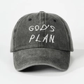 Vintage dunkelgraue Baseballkappe aus gewaschener Baumwolle mit weißem GOD'S PLAN Stickerei - Einheitsgröße / Schwarz