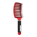 Curved hairbrush with red ventilated design and black anti-slip handle for hairstyling - Red Rubber Paint Boar Bristle Vented Brush