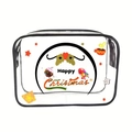 Transparent PVC Christmas makeup bag with black zipper and festive cartoon pattern - 050-Happy Christmas Blue Edge