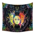 Detail of bohemian mandala tapestry featuring colorful sun moon and stars on black - ZJ617-2/Rainbow Sun Moon / 73X95CM/Brushed Fabric