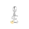 S925 sterling silver letter E pendant with a golden heart accent for bracelets - Letter E