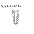 Style B stainless steel stud earring with ball bead and chunky cuban chain in silver tone - Style B / Steel