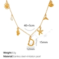 Collana oceano dorata stile bambù con ciondolo lettera D e perla in acciaio inossidabile - Lettera D (XL206)