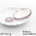 Conjunto de joyas de cristal rosa con brazalete abierto y anillo en plata - Plata-Rosa