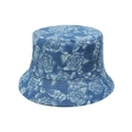 Denim bucket hat with rose floral pattern for women in a vintage blue wash style - Dark Blue Rose Style (B)