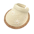 Cappello da sole estivo in paglia da donna con ricamo a margherita e bordi con frange - M (56-58cm) / Beige