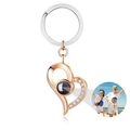 Rose gold heart projection keychain with custom photo lens and crystal inlay details - Keychain Rose Gold