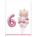 Pink number 6 cat balloon set with golden crown and confetti latex balloons for kids - Number 6