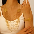 Vintage mehrlagiges vergoldetes ethnisches Halsketten- und Armband-Set mit Schnitzereien - Goldene hohle Halskette und Armband Set (12)