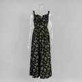 Détail d'une robe à bretelles fleurie avec imprimé citron et bustier froncé - S / Noir