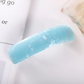Close-up of a light blue marble-textured acetate hair clip with iridescent pearl finish - 12# Spring Clip (Holographic Glitter Blue)