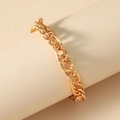 Golden chunky chain bracelet with textured round links on a beige display stand - KC Gold Thick Ring Clasp Style (S252)