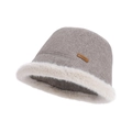 Chapeau cloche d'hiver marron clair avec bordure en fausse fourrure blanche et logo - Mocha