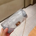 Transparent mini cylinder jelly bag with diamond lattice pattern and gold chain strap - Clear White