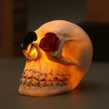 Halloween skull LED lamp with ivory resin finish and decorative red and black roses - Flower on Eyes Style