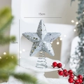 Silver glitter Christmas tree topper star with 15cm width and spiral metal spring base - Small/Silver