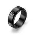 Polished black spinner ring with silver Tai Chi Yin Yang patterns on a brushed metal band - Black & White Tai Chi