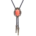 Western bolo tie featuring a vintage bronze crown pendant with a red oval gemstone - 36 (Bronze with Red Stone)