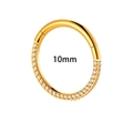 Titanium hinged segment ring in golden finish with 10mm diameter and inlaid zircons - 10mm / Gold