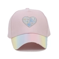 Pink kids baseball cap with rainbow brim and sequined heart mermaid embroidery - Pink Rainbow Brim Mermaid Heart