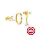 Gold plated S925 sterling silver three-piece earring set with clover and white zircon - 925 Silver / Gold #6