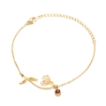 Bracciale dorato fiore del mese di dicembre con pietra rossa e chiusura a moschettone - Bracciale fiore di nascita di gennaio / Oro