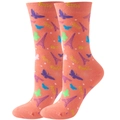 Detail of pink crew socks featuring butterfly patterns and Eiffel Tower motifs - Watermelon Red Eiffel Tower