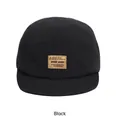 Black 5-panel quick-dry camping cap with brown leather patch and short brim detail - Adjustable / Black