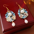 #9 Diamond-set Pearl Flower Pendant Earring Hook
